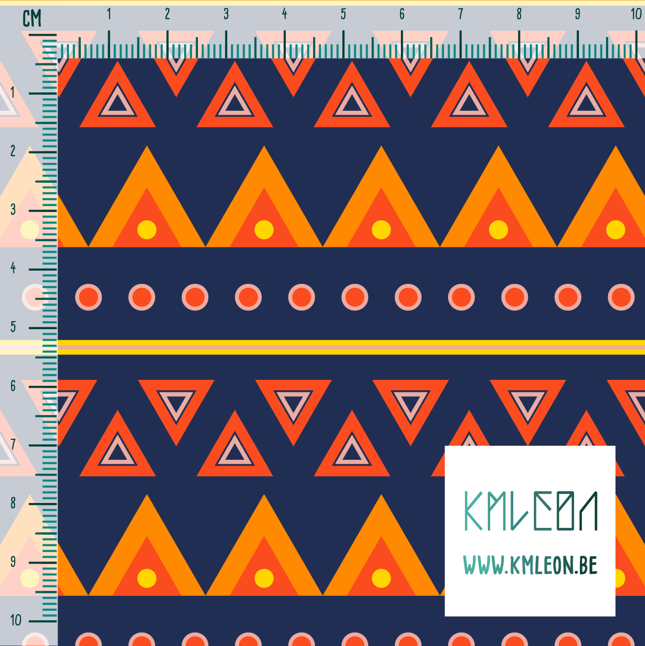 Gele, oranje en roze cirkels en driehoeken stof