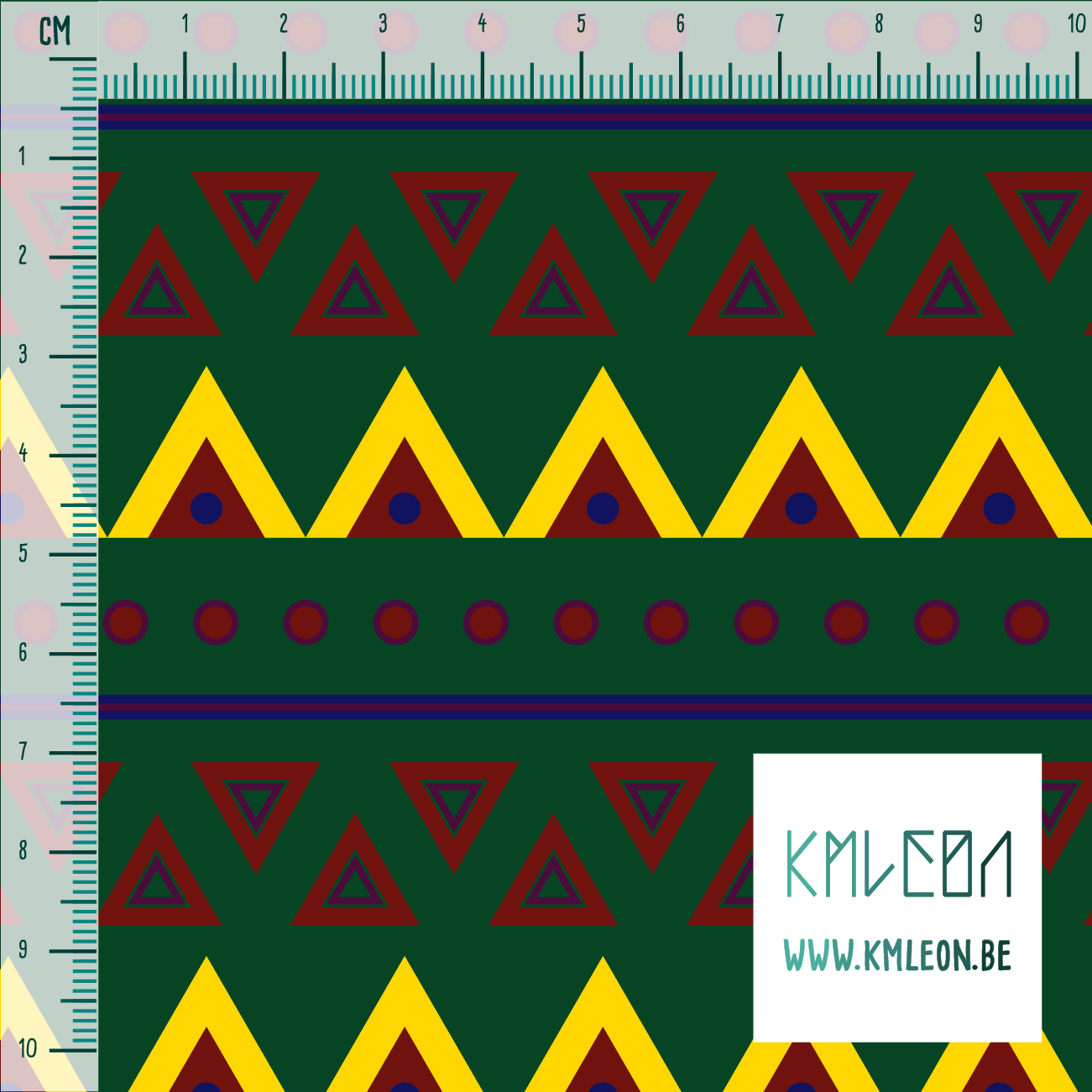 Gele, rode, paarse en blauwe cirkels en driehoeken stof