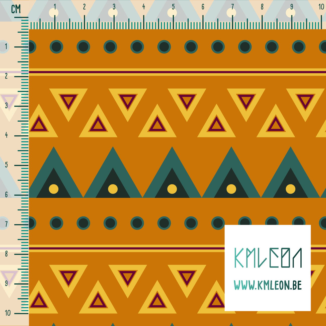 Paarse, gele en groene cirkels en driehoeken stof