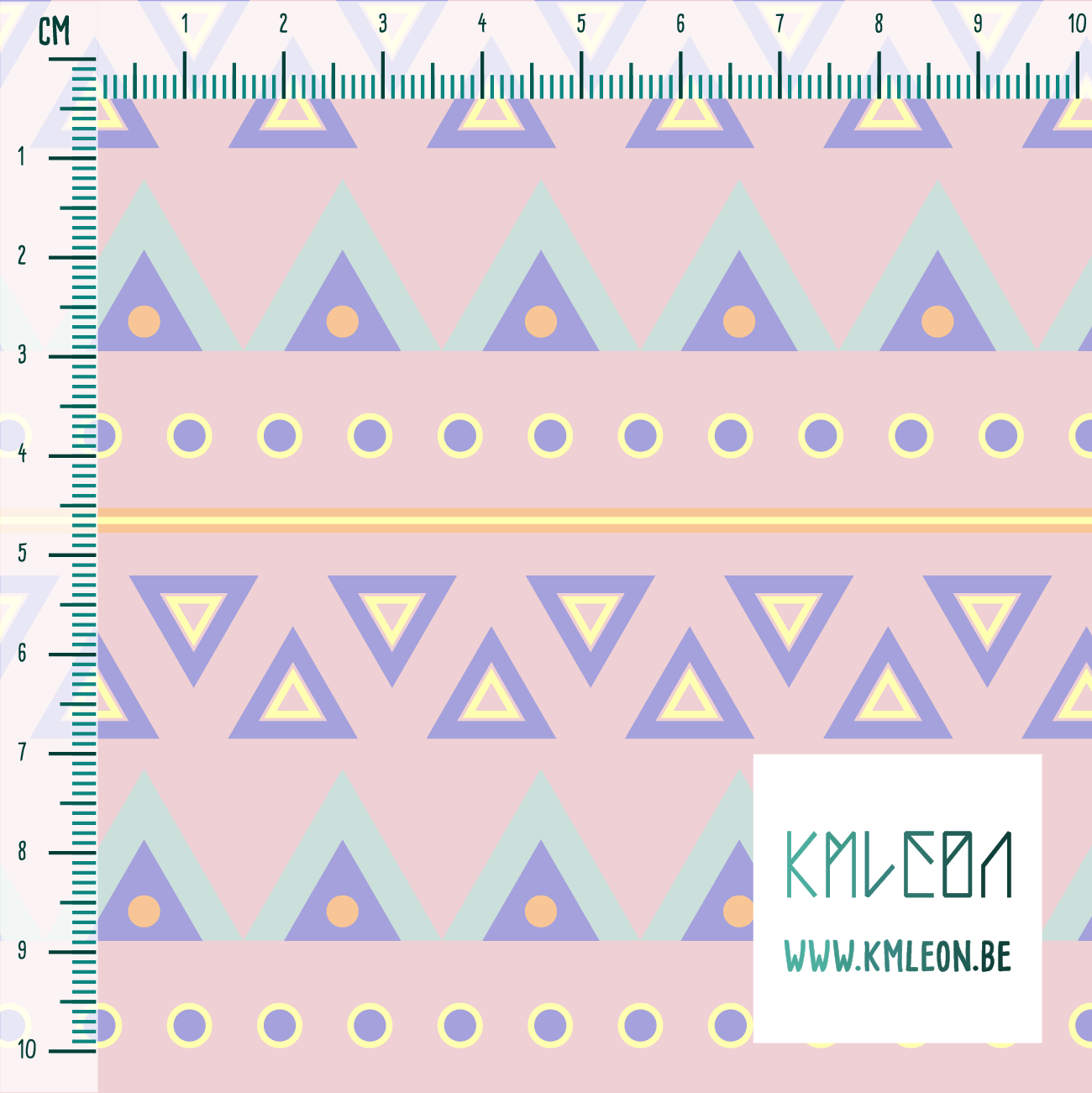 Gele, paarse, blauwe en oranje cirkels en driehoeken stof