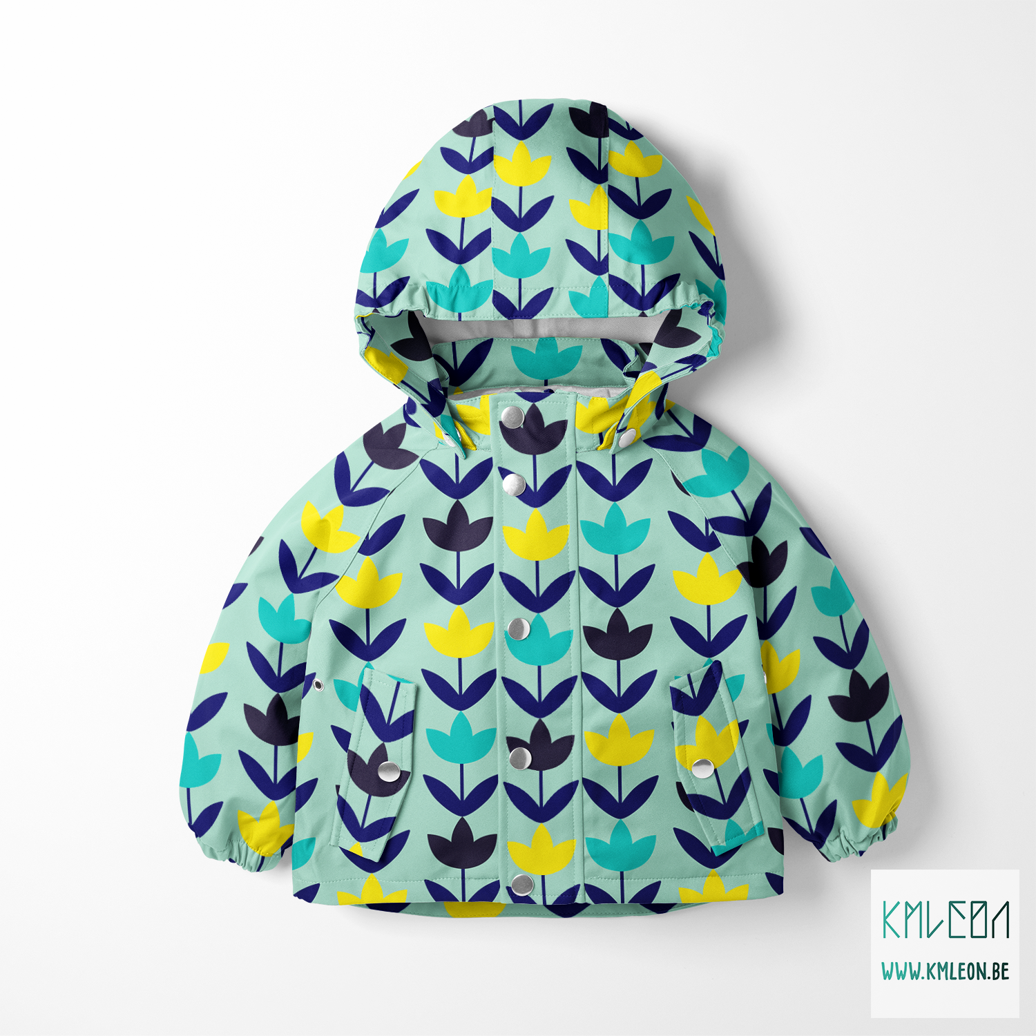 Donkerblauwe, blauwgroene en gele bloemen stof