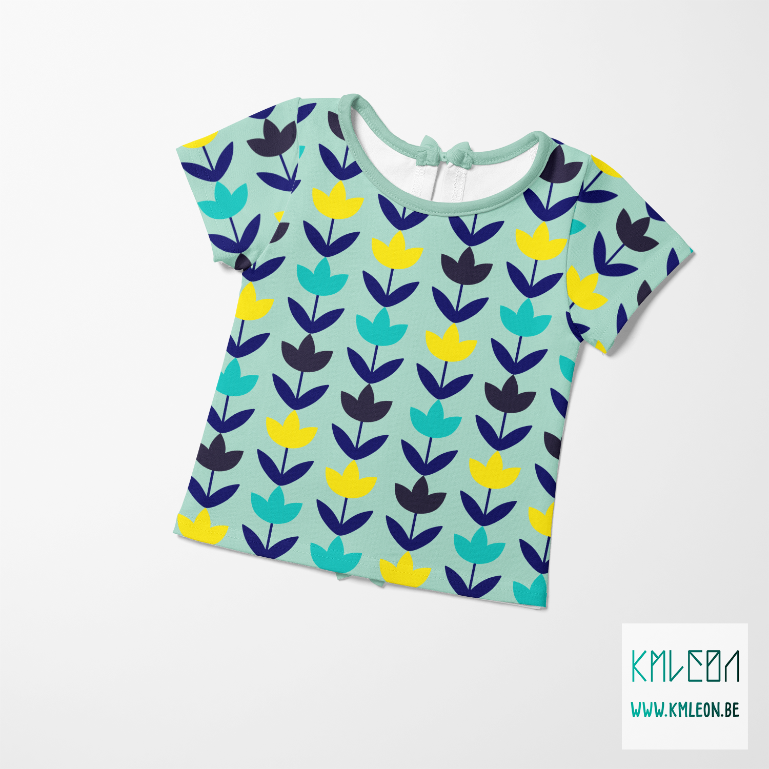 Donkerblauwe, blauwgroene en gele bloemen stof