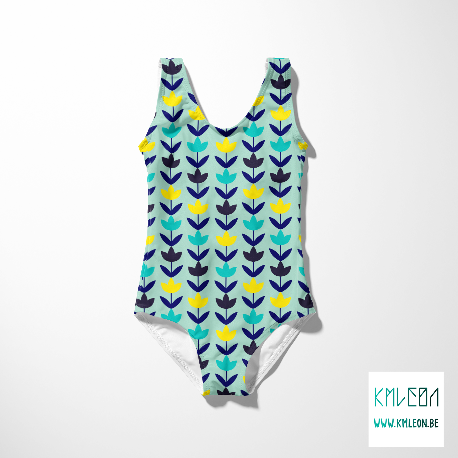 Donkerblauwe, blauwgroene en gele bloemen stof