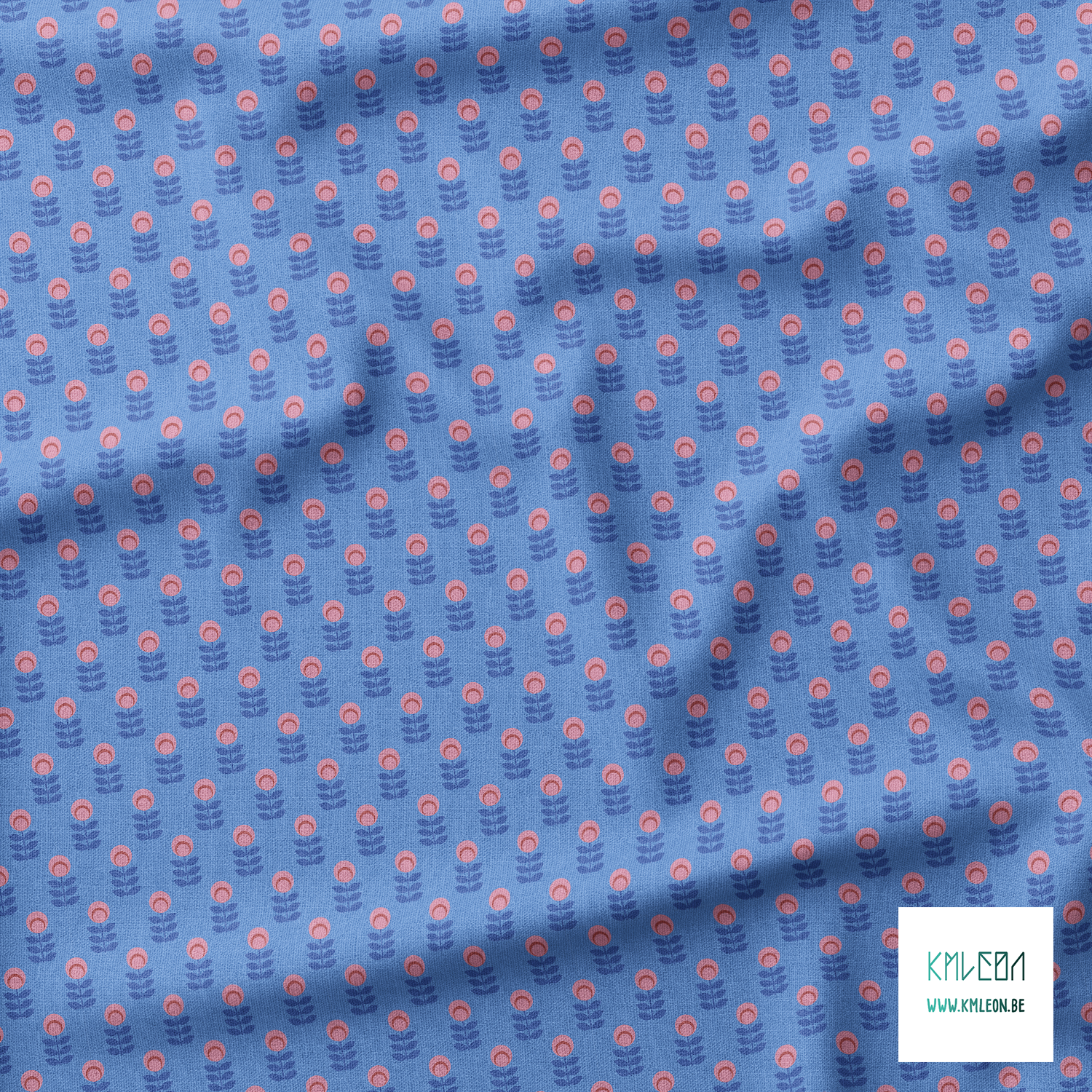 Blue and pink scandi flowers fabric