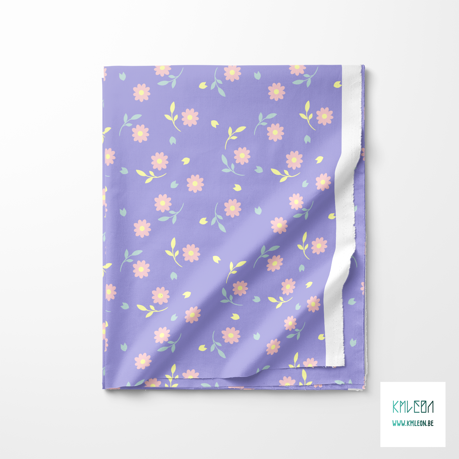 Roze, gele en groene bloemetjes en blaadjes stof