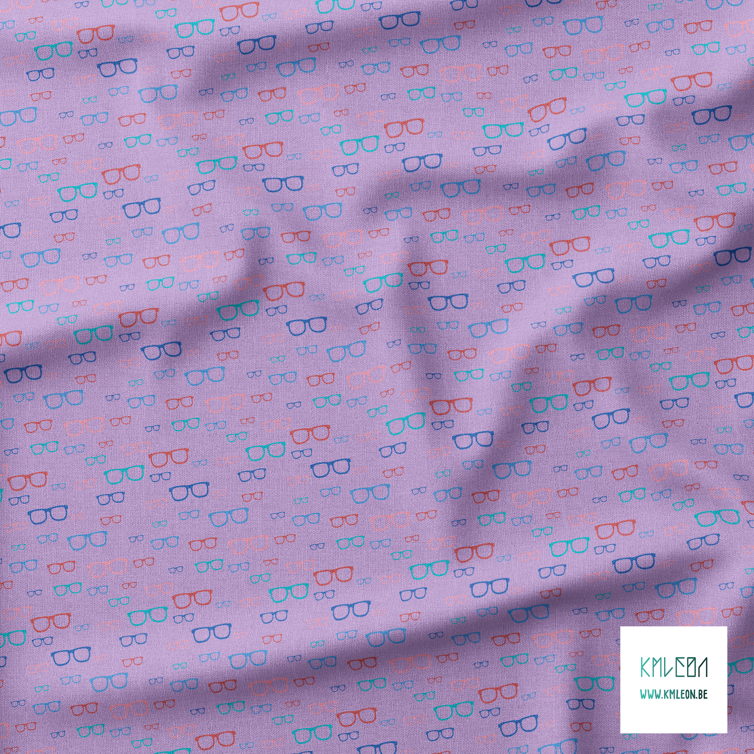 Blue, teal, pink and red glasses fabric