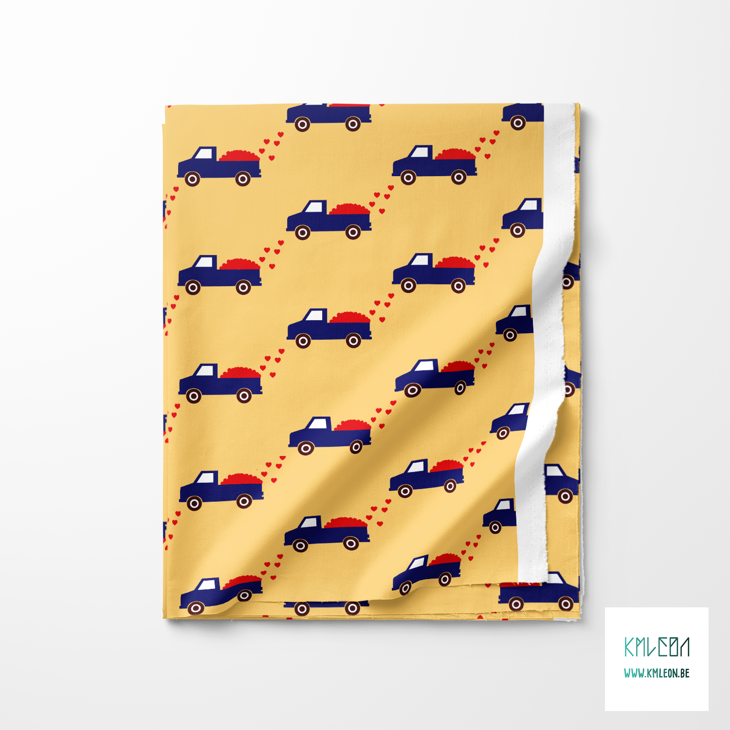 Blauwe vrachtwagens met hartjes stof