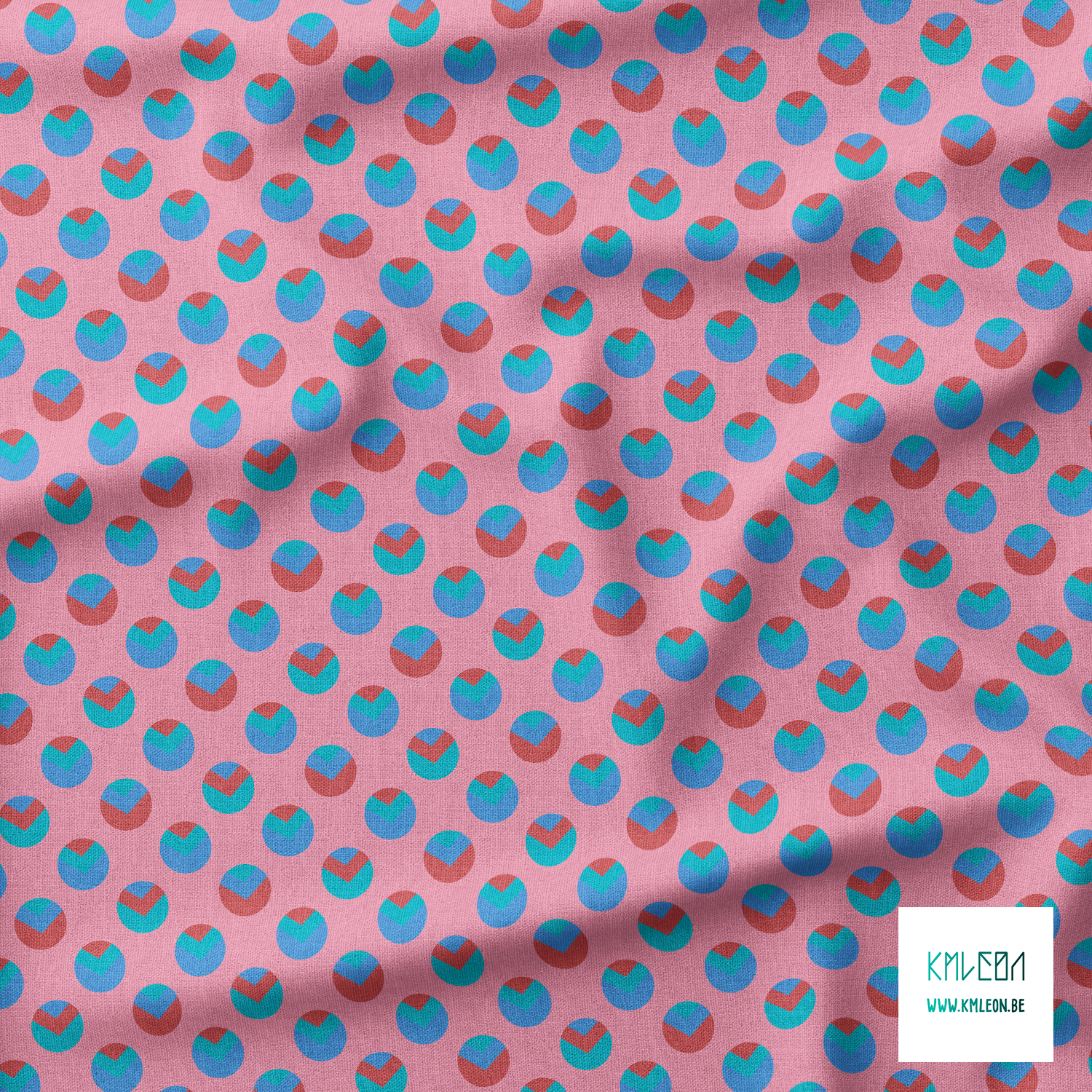 Blue, red and teal circles and triangles fabric