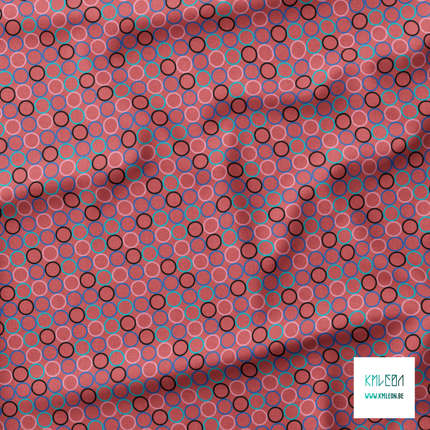 Random teal, pink, blue and black circles fabric