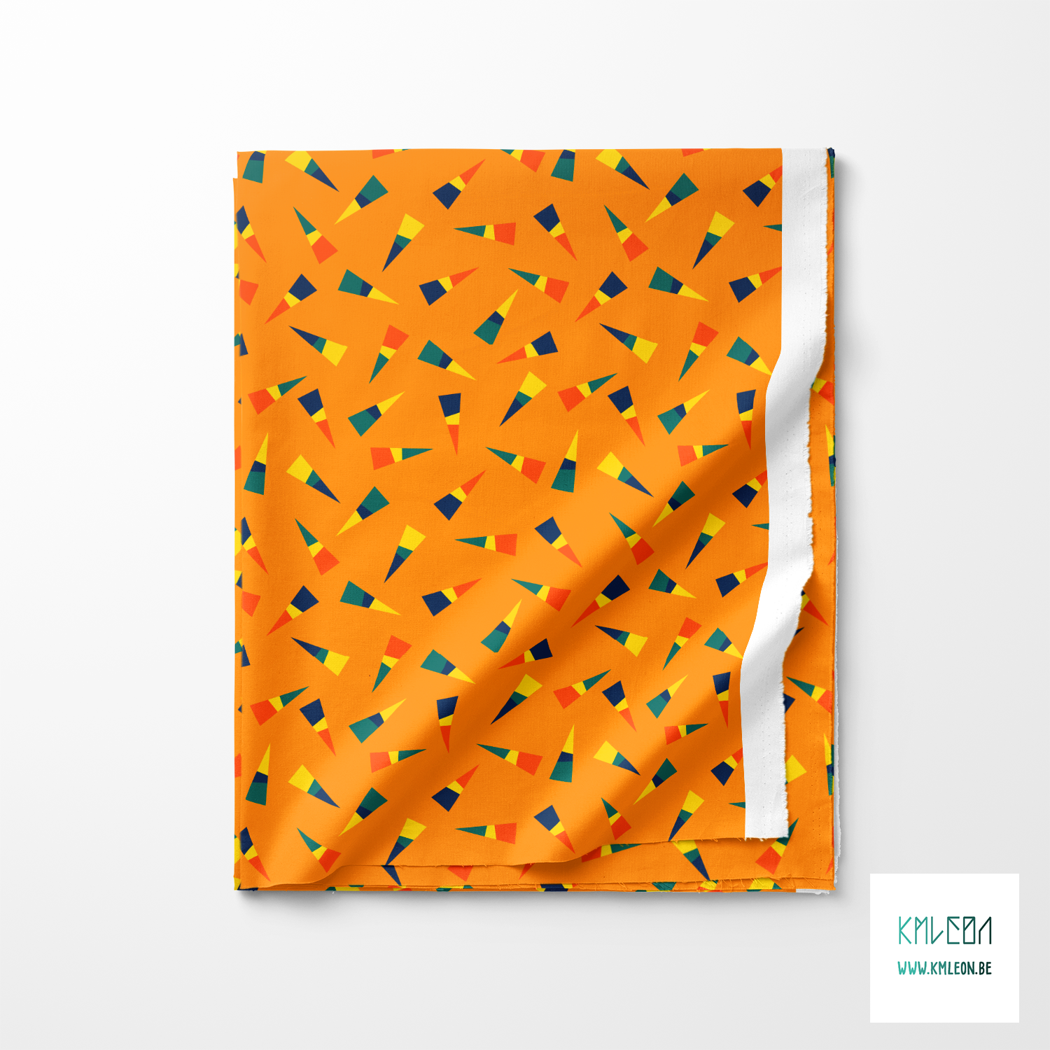 Gele, donkerblauwe, oranje en groene driehoeken stof