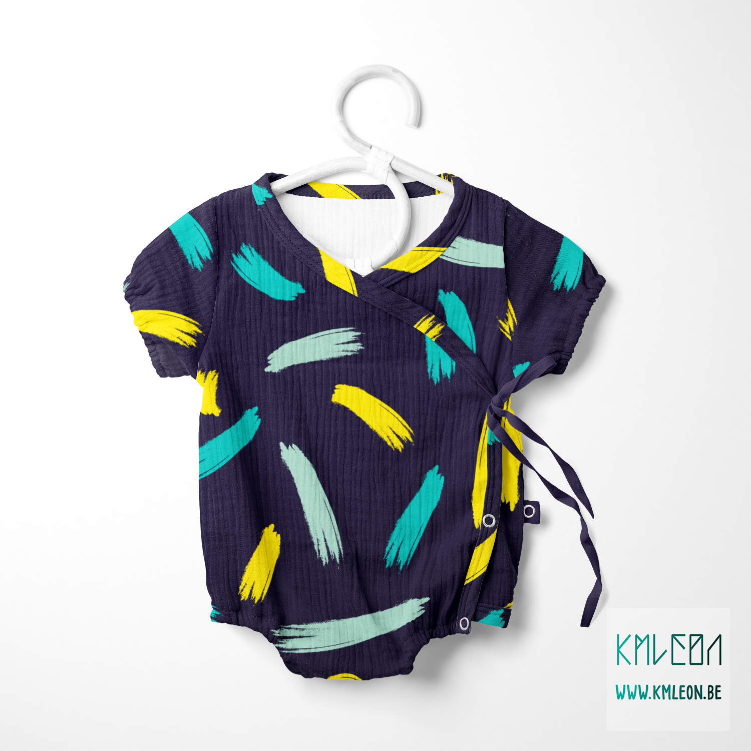 Gele en blauwgroene penseelstreken stof