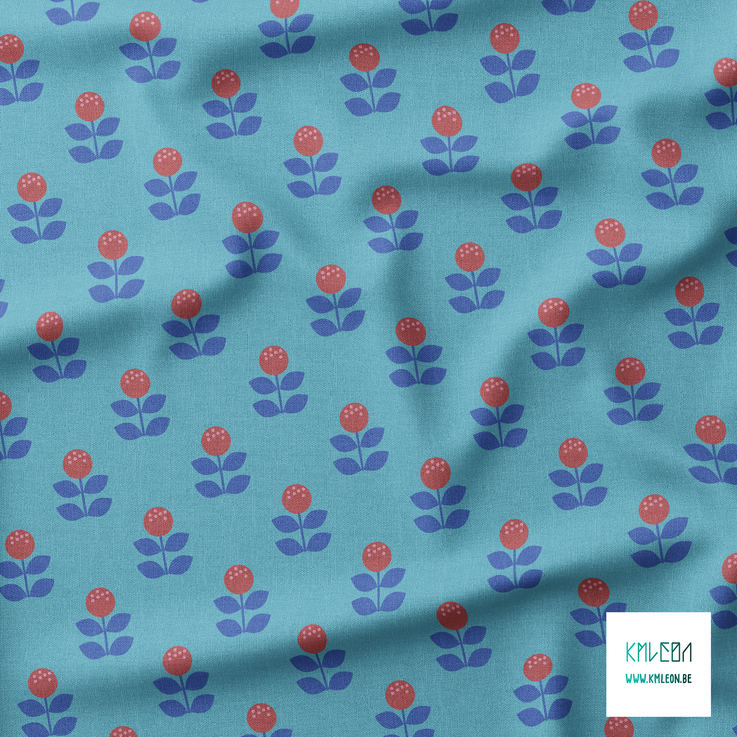 Large blue and red flowers fabric