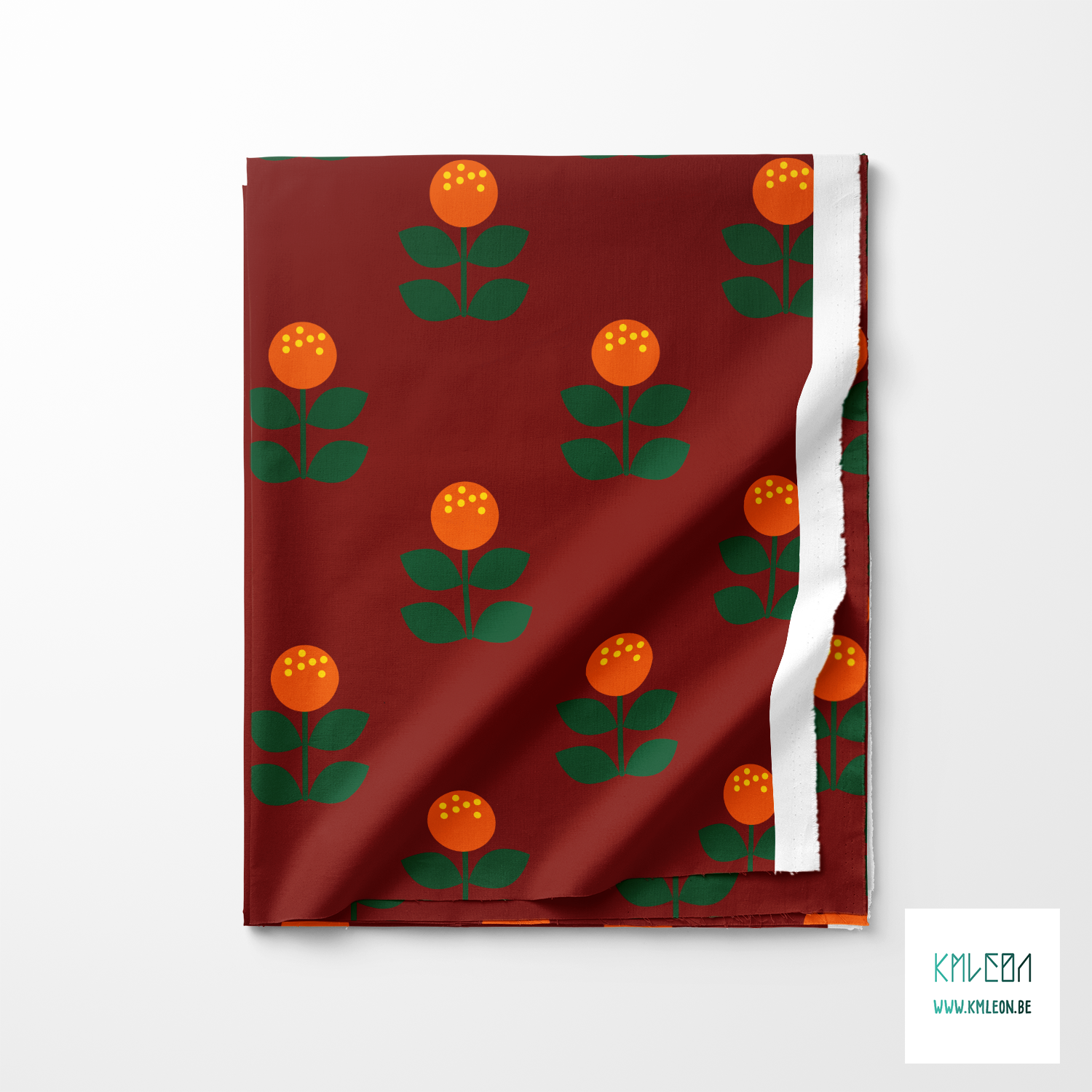 Grote oranje en groene bloemen stof