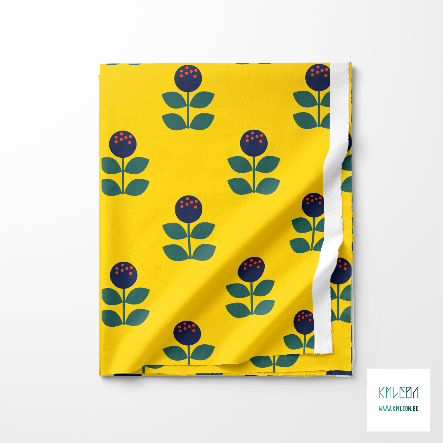 Grote donkerblauwe en groene bloemen stof