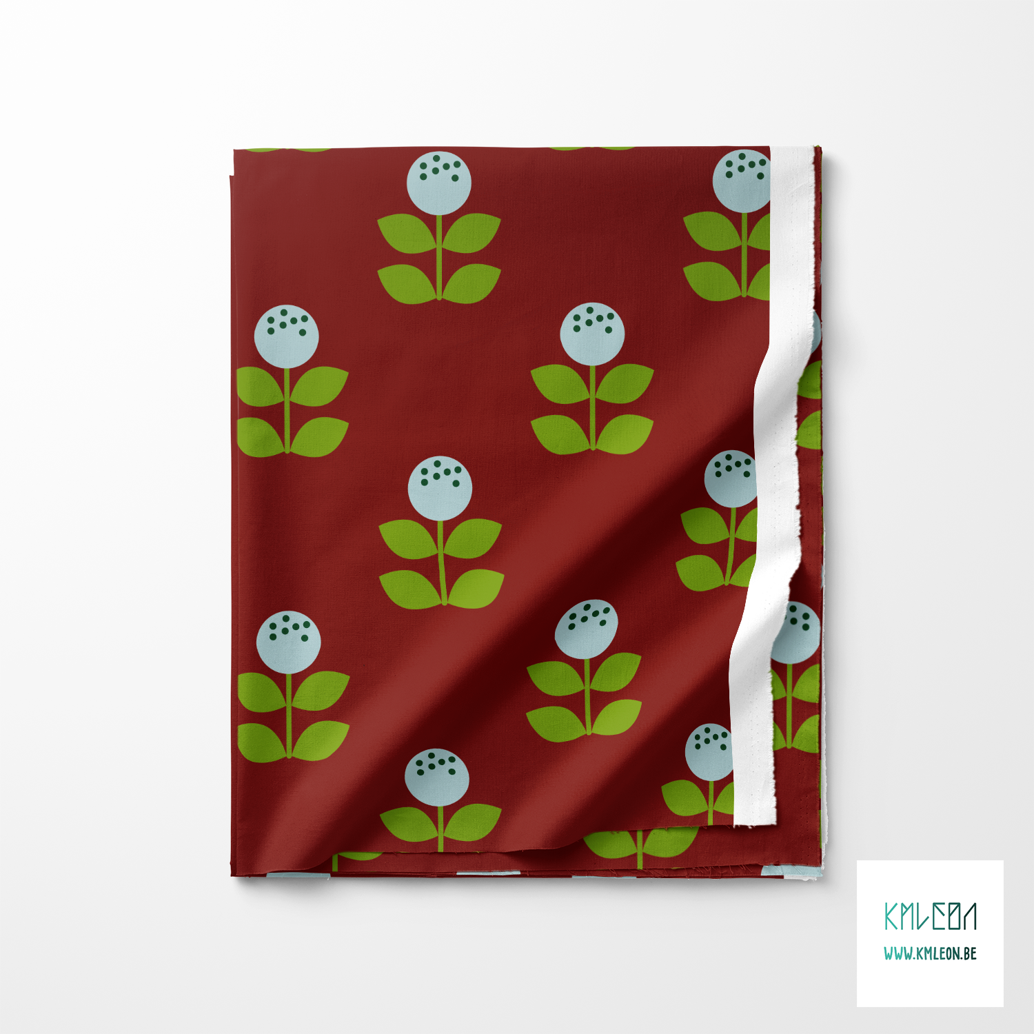 Grote lichtblauwe en groene bloemen stof