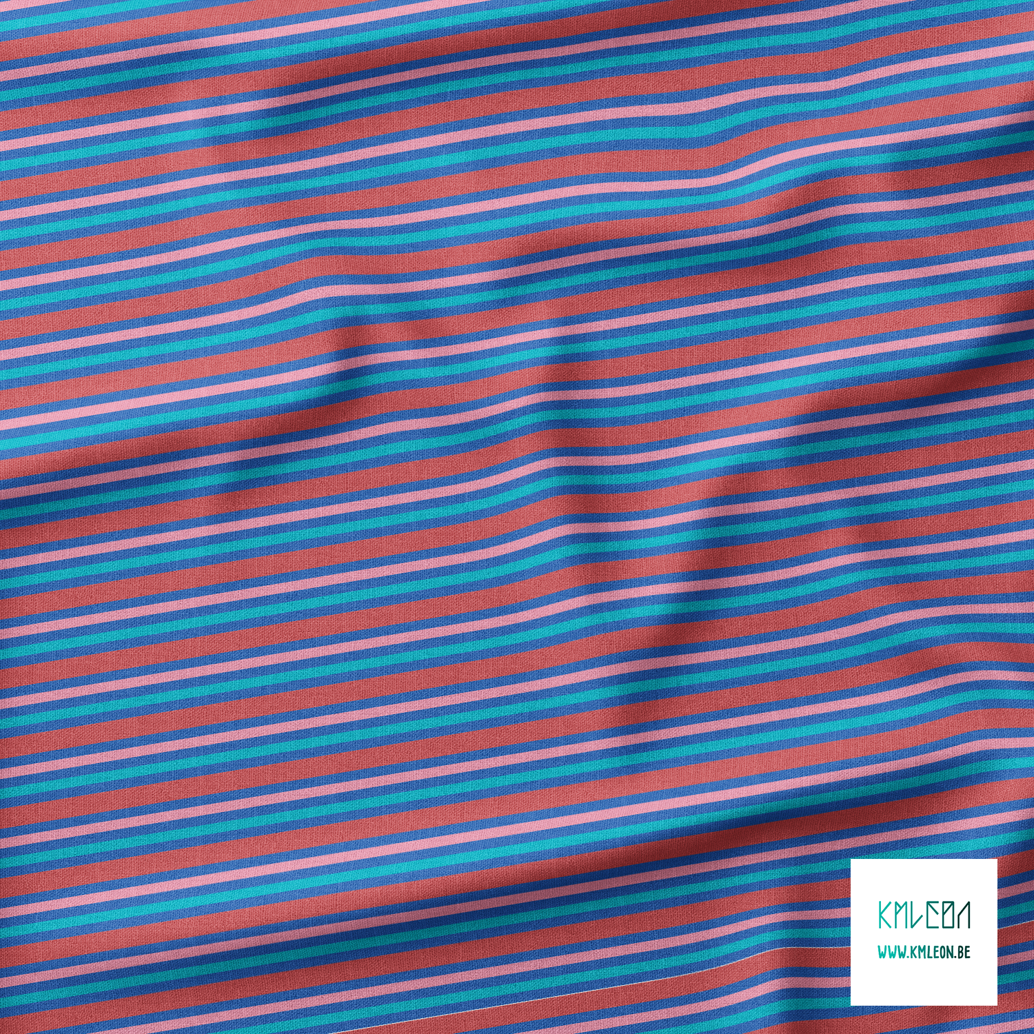 Horizontal stripes in teal, pink and red fabric