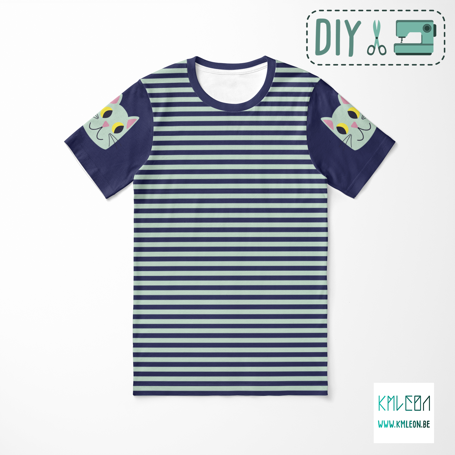 Katten en strepen knip en stik t-shirt ©