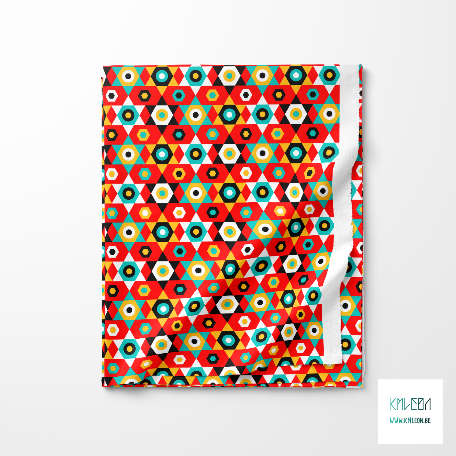 Gele, blauwgroene, zwarte en witte sterren stof