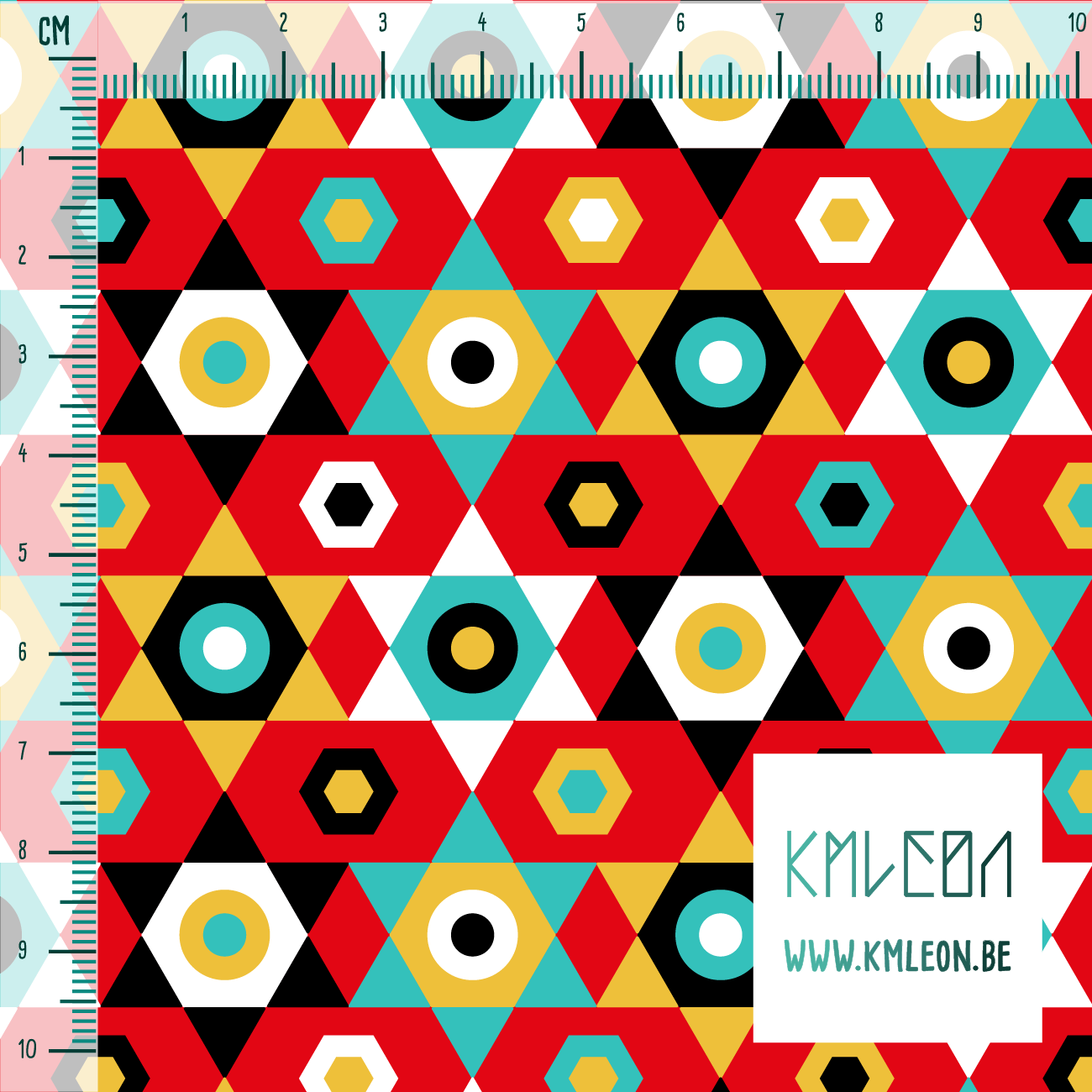 Gele, blauwgroene, zwarte en witte sterren stof