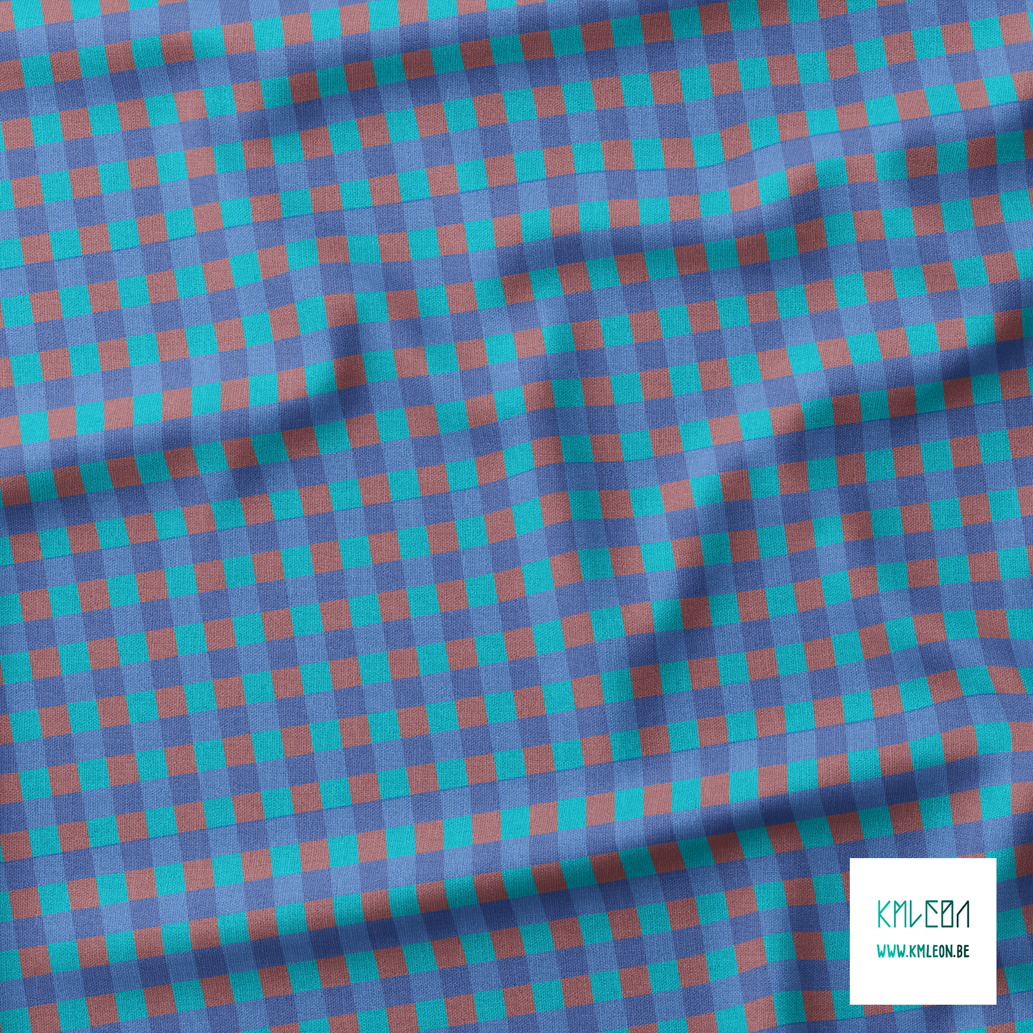 Red, blue and teal gingham fabric
