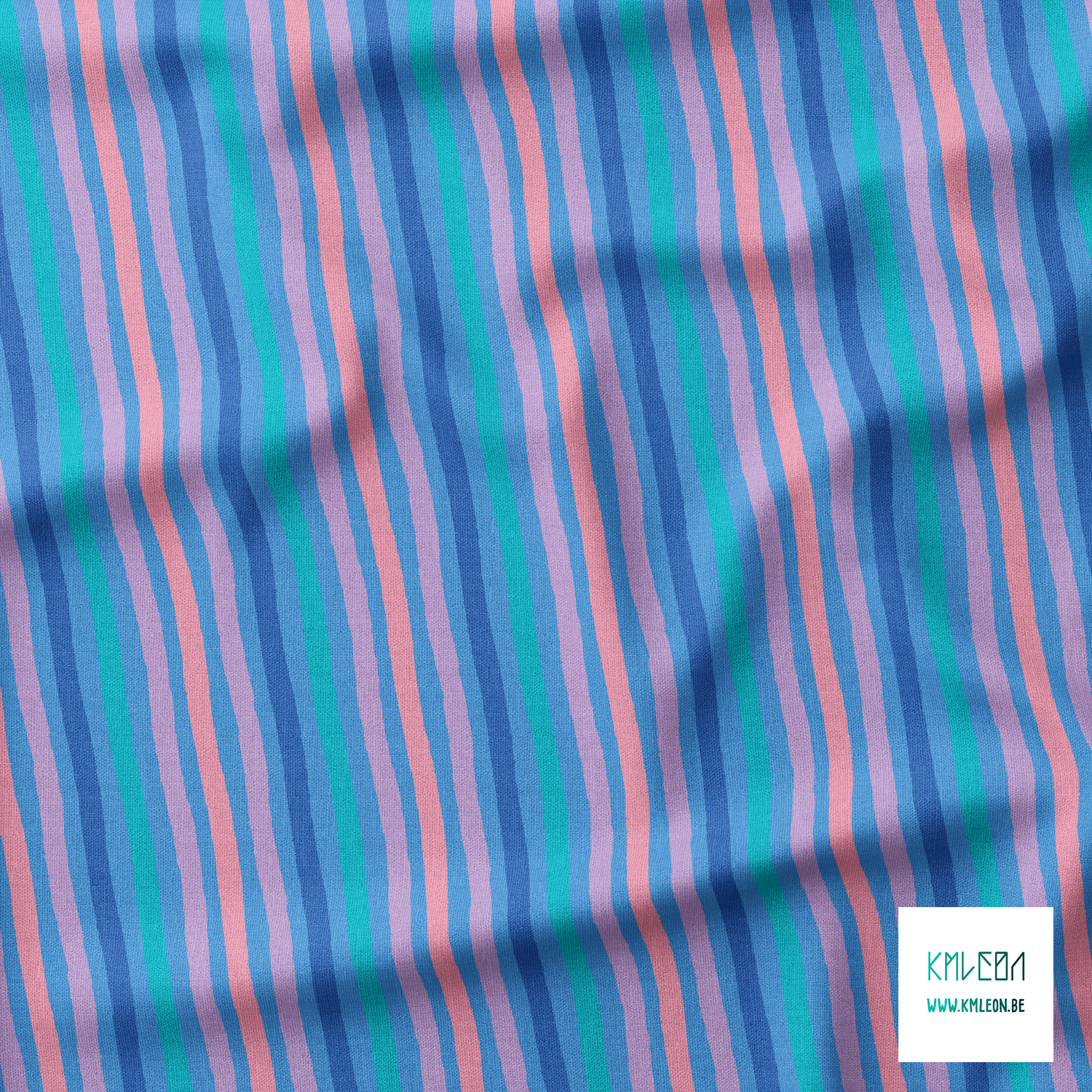 Roze, paarse, blauwgroene en blauwe strepen stof