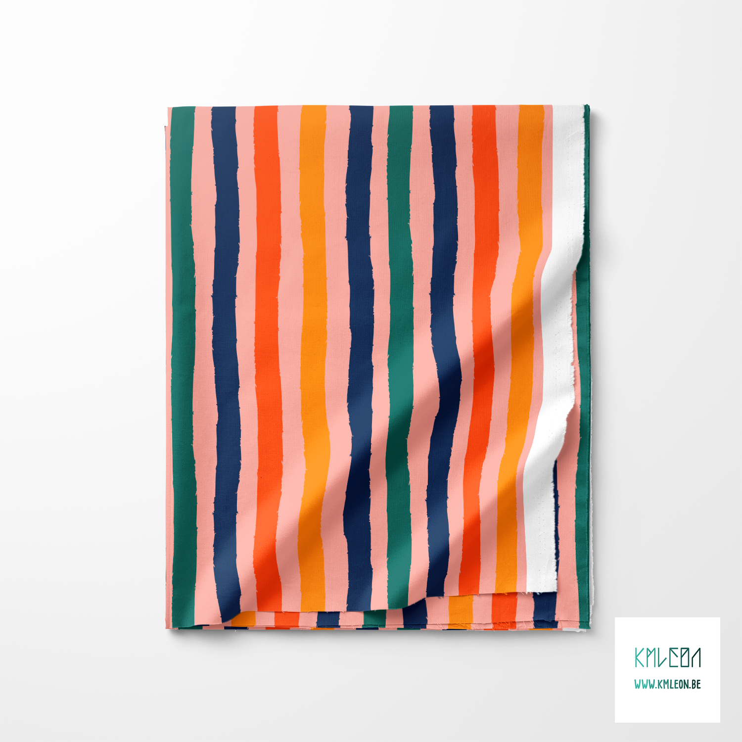 Gele, oranje, donkerblauwe en groene strepen stof