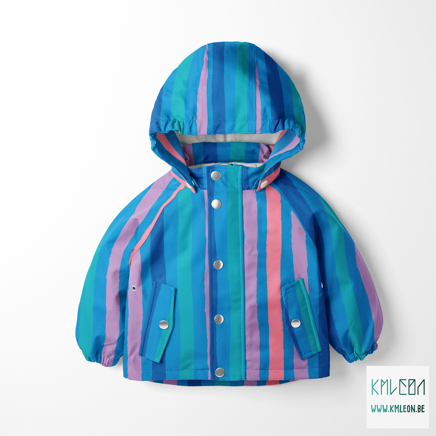 Roze, paarse, blauwgroene en blauwe strepen stof