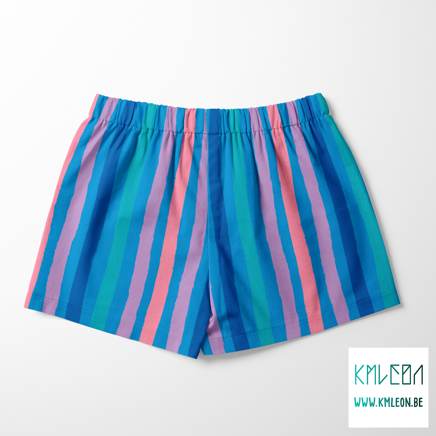 Roze, paarse, blauwgroene en blauwe strepen stof