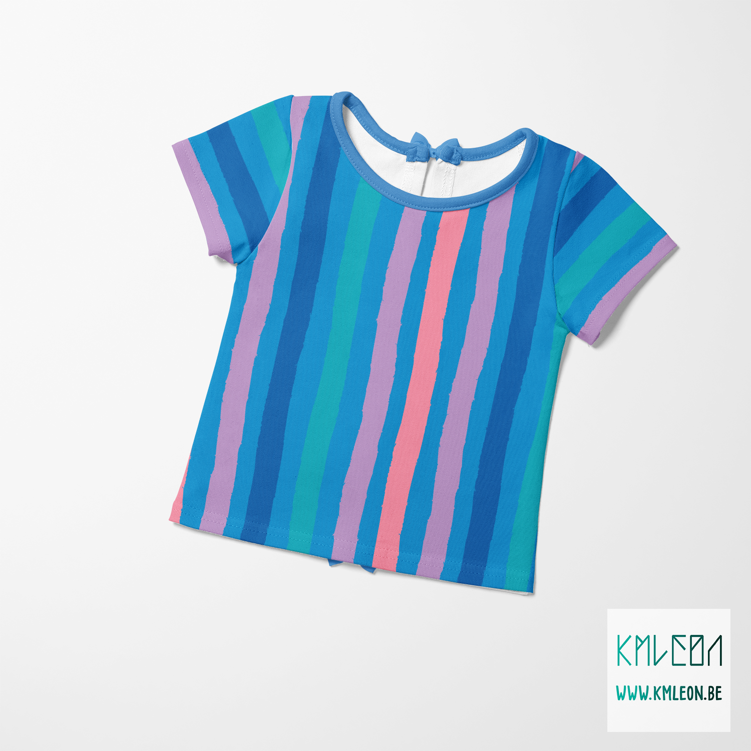 Roze, paarse, blauwgroene en blauwe strepen stof