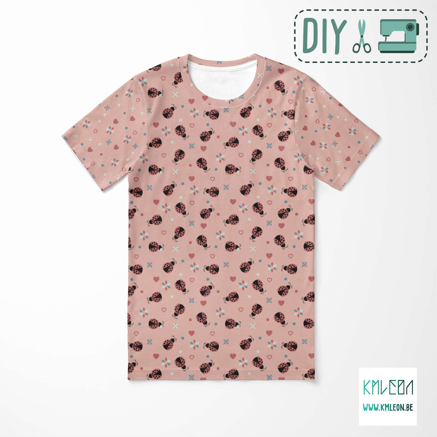 Lieveheersbeestjes en bloemen knip en stik t-shirt ©