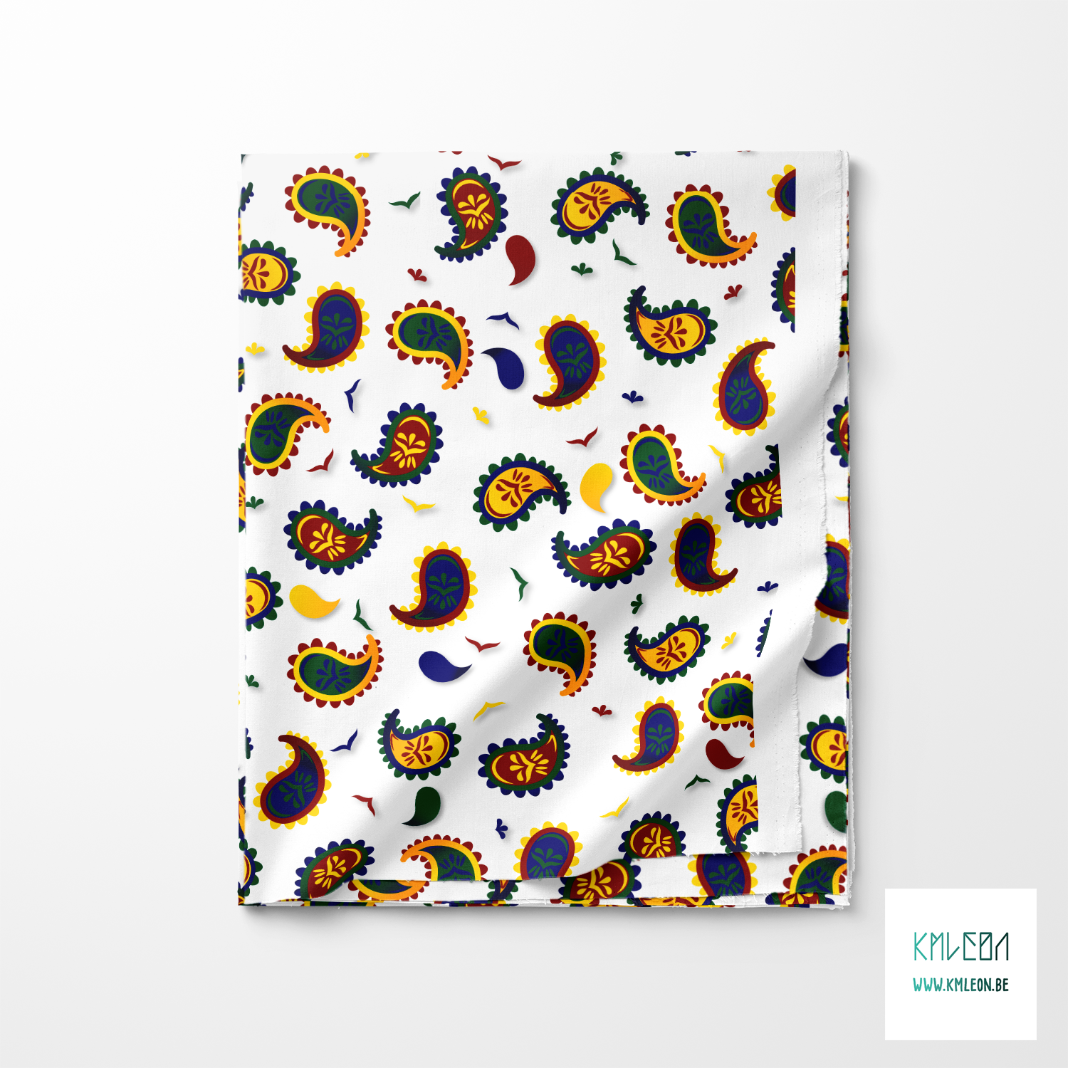 Rode, gele, blauwe en groene paisley stof