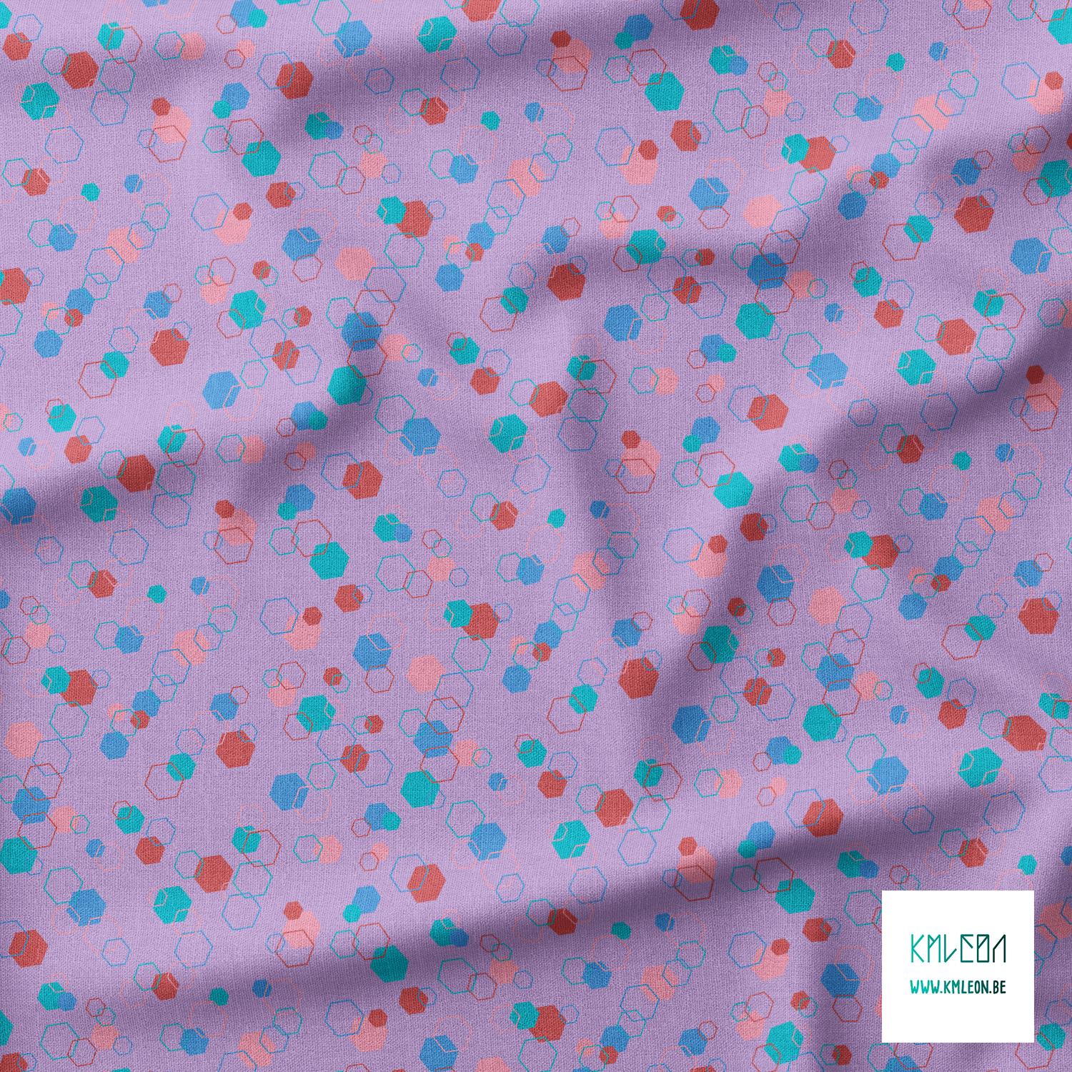 Random pink, blue, teal and red octagons fabric