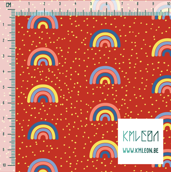 Gele, blauwe en roze regenbogen en stippen stof