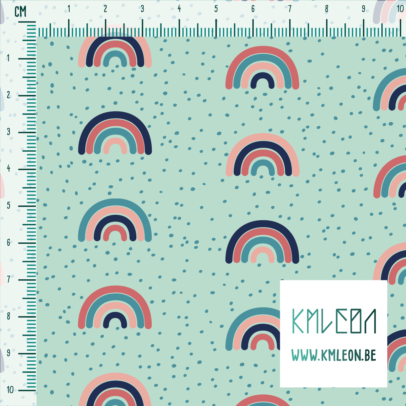 Roze, blauwgroene en donkerblauwe regenbogen en stippen stof