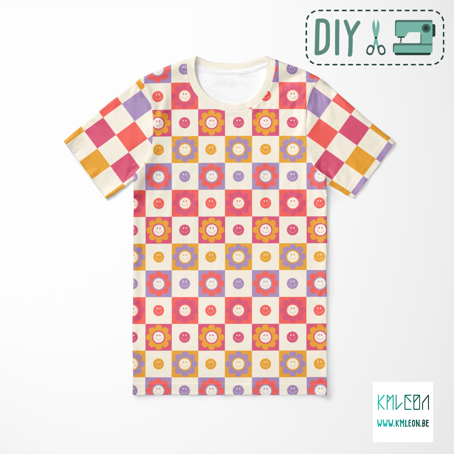 Smileys en bloemen knip en stik t-shirt ©