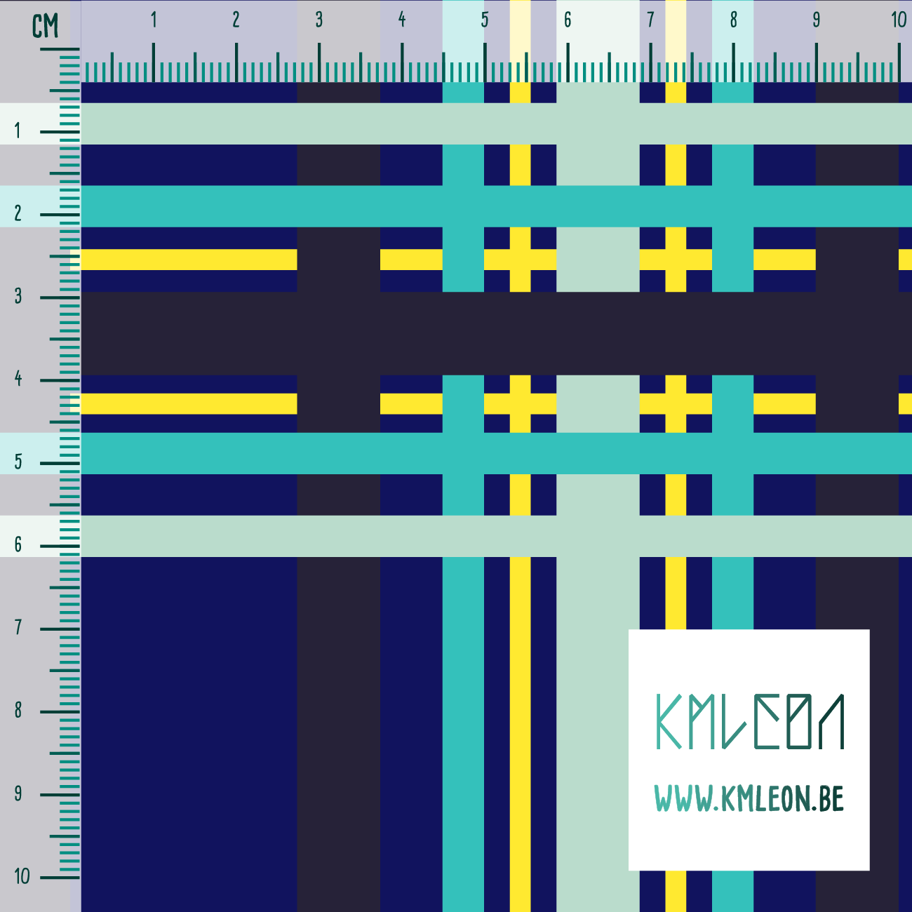 Gele, blauwgroene, muntgroene en donkerblauwe ruiten stof