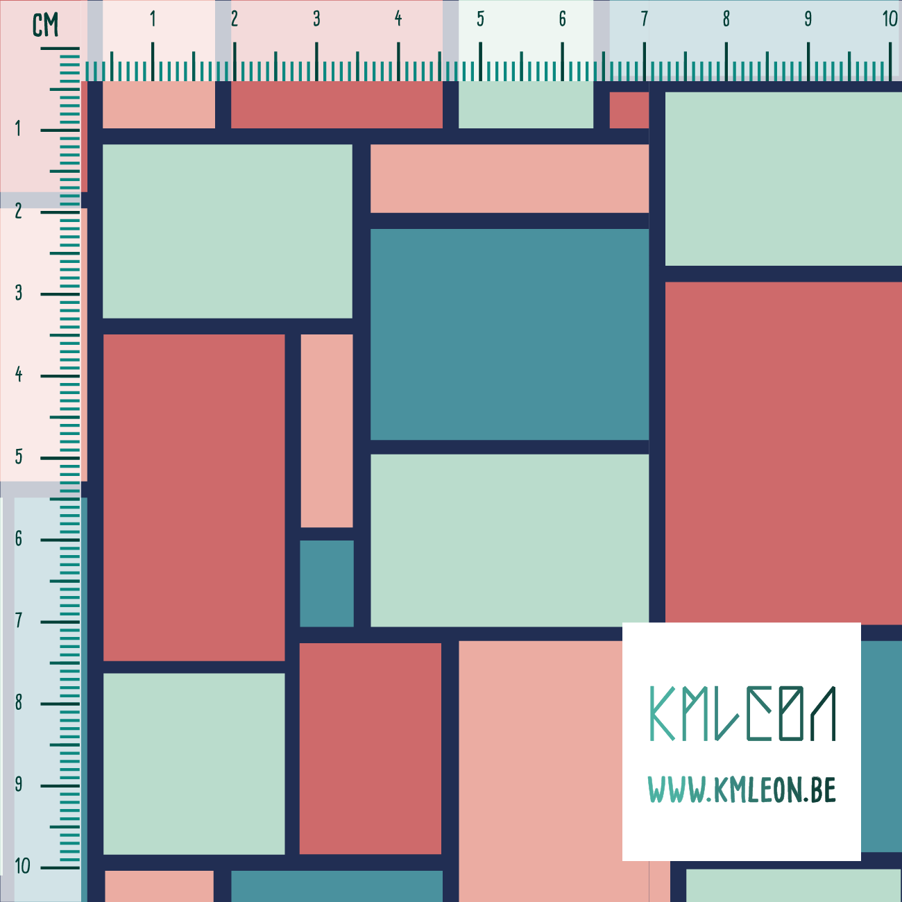 Roze, blauwgroene en muntgroene rechthoeken stof
