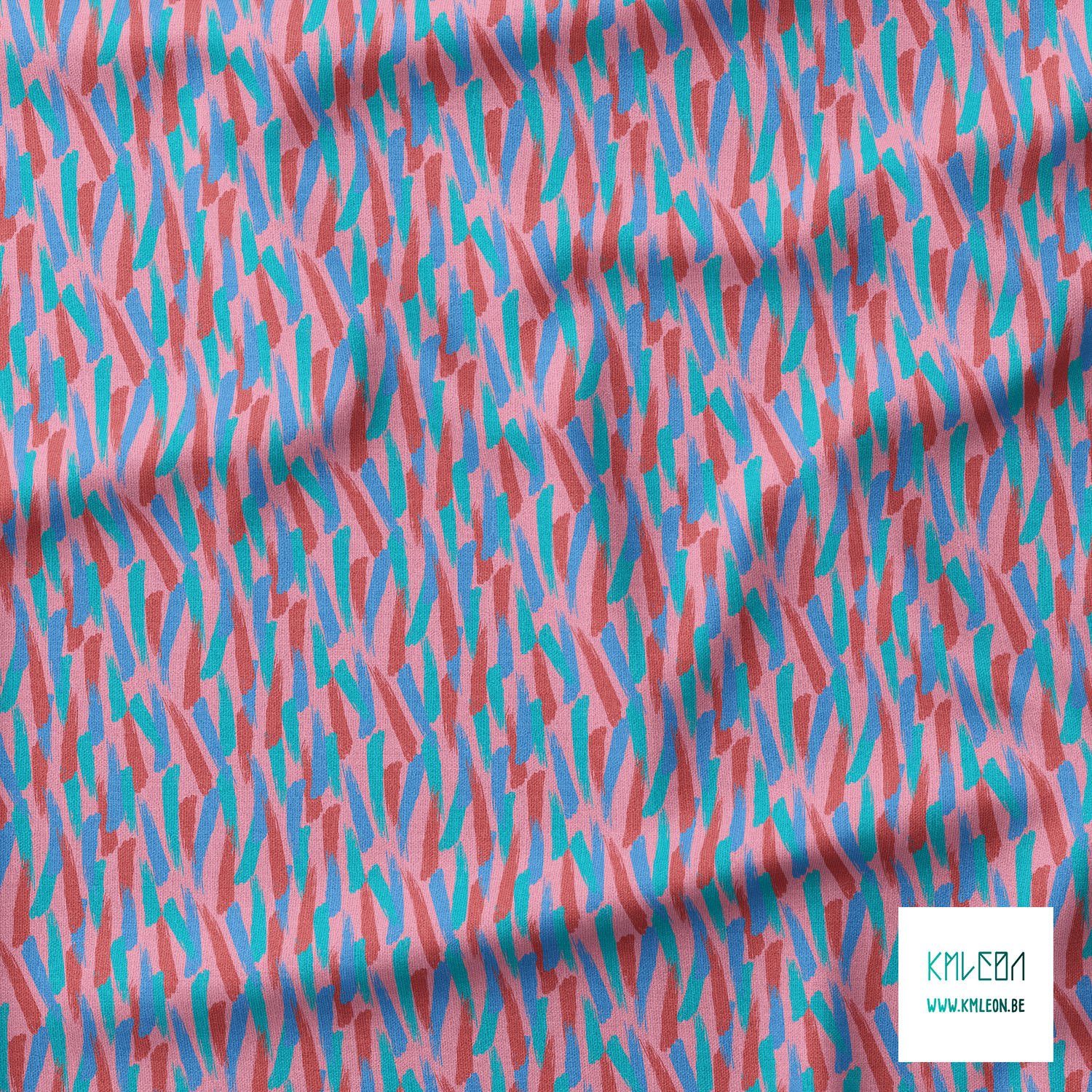 Red, teal and blue brush strokes fabric