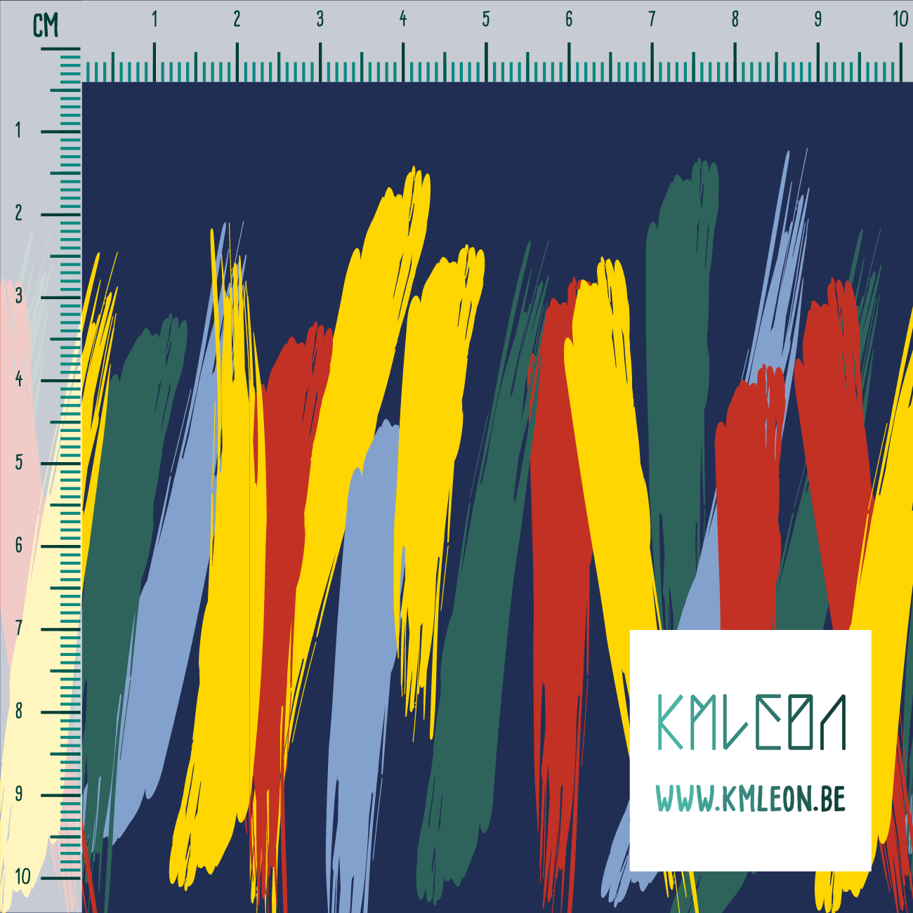 Gele, rode, blauwe en groene penseelstreken stof