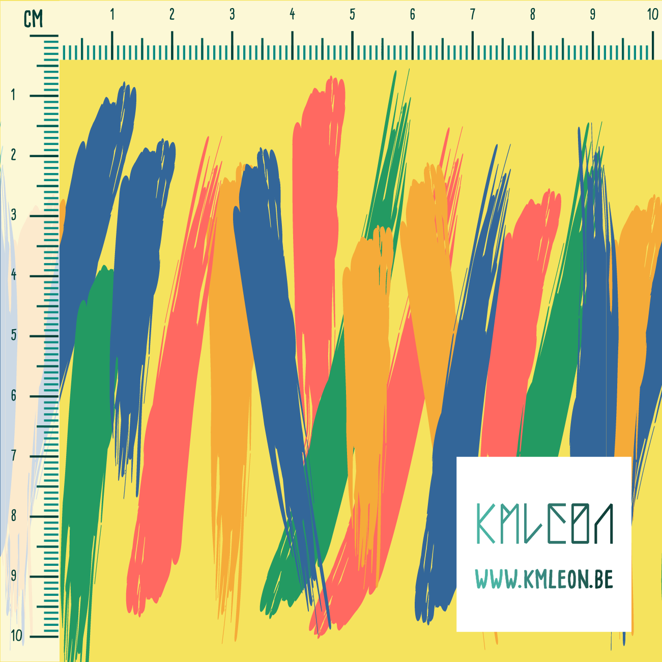 Blauwe, groene, koraalroze en oranje penseelstreken stof