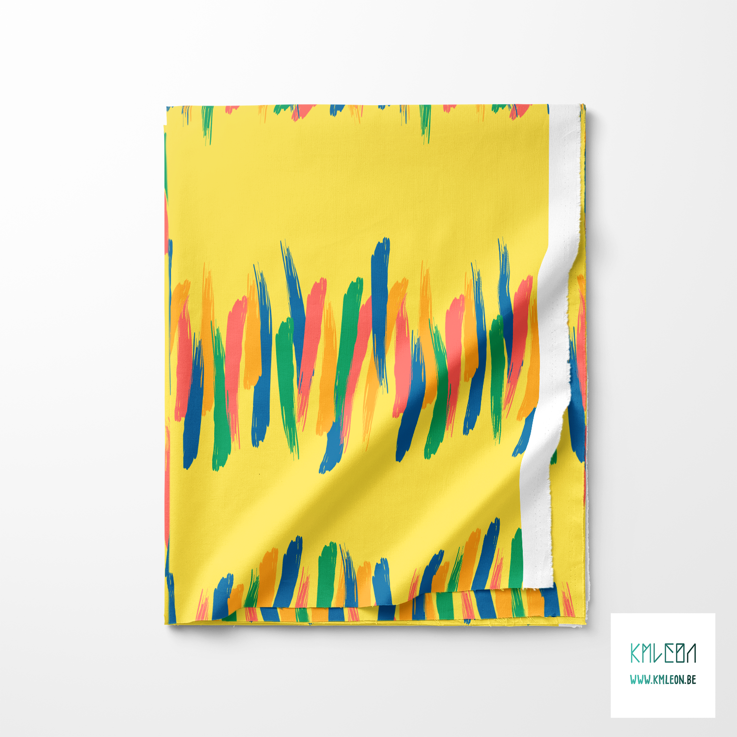 Blauwe, groene, koraalroze en oranje penseelstreken stof