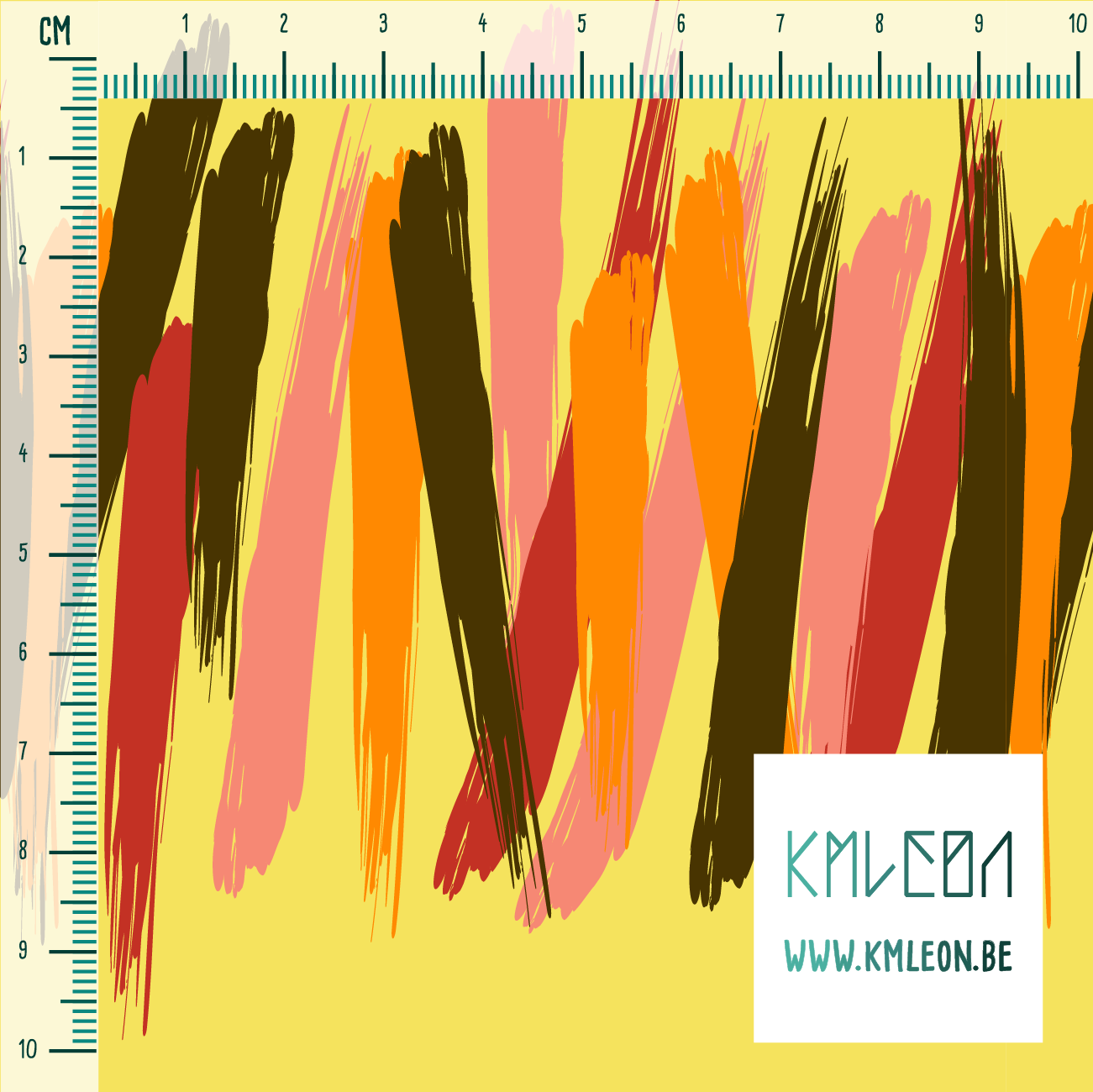 Oranje, roze, rode en bruine penseelstreken stof