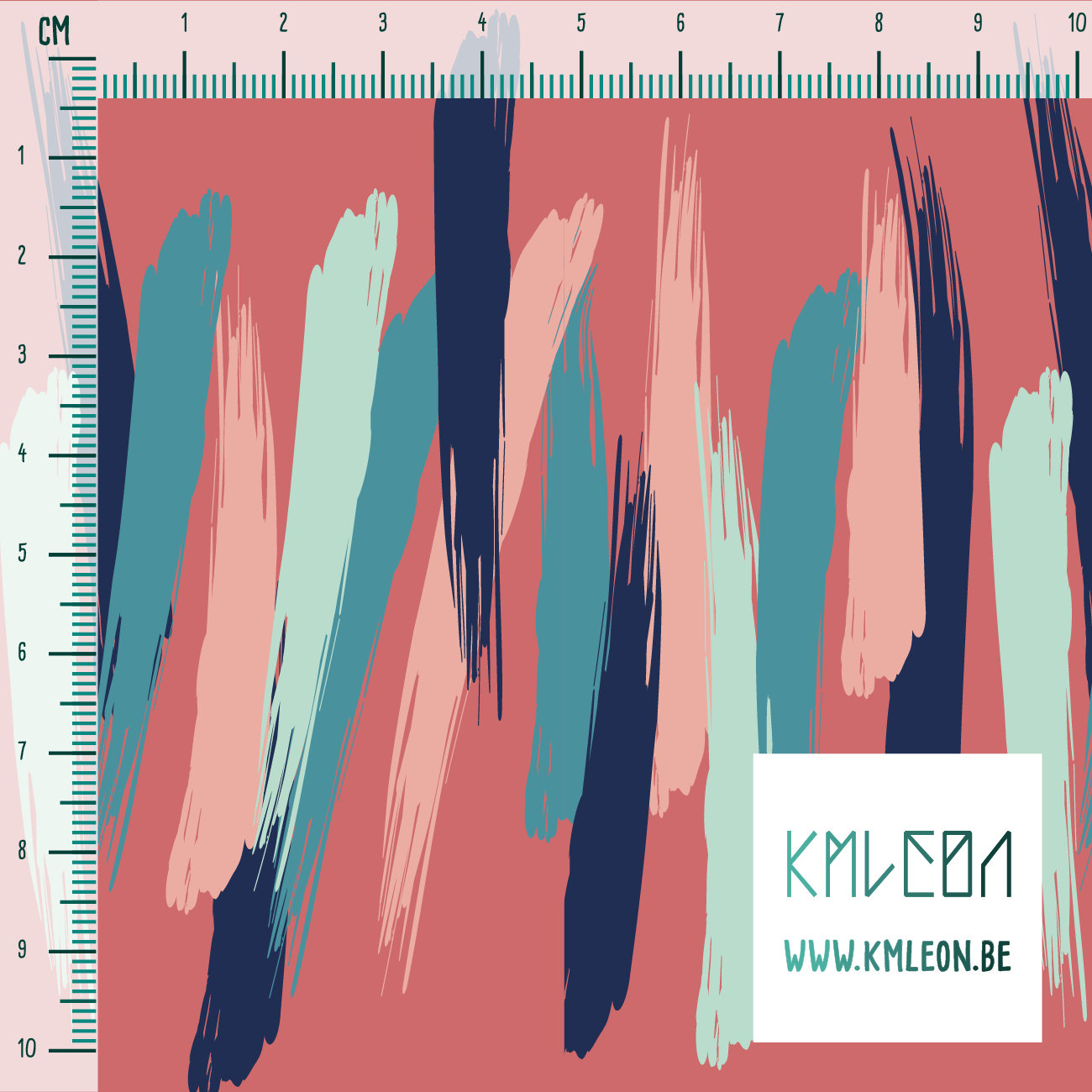 Roze, donkerblauwe, blauwgroene en muntgroene penseelstreken stof