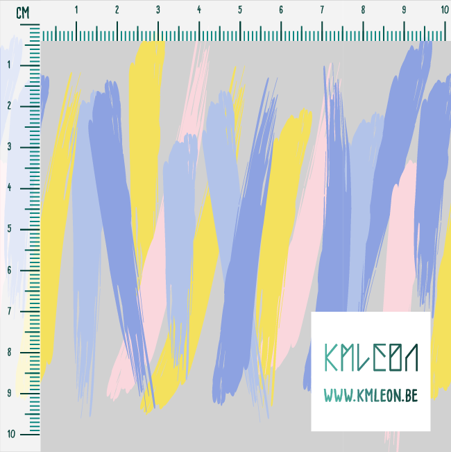 Gele, roze en blauwpaarse penseelstreken stof