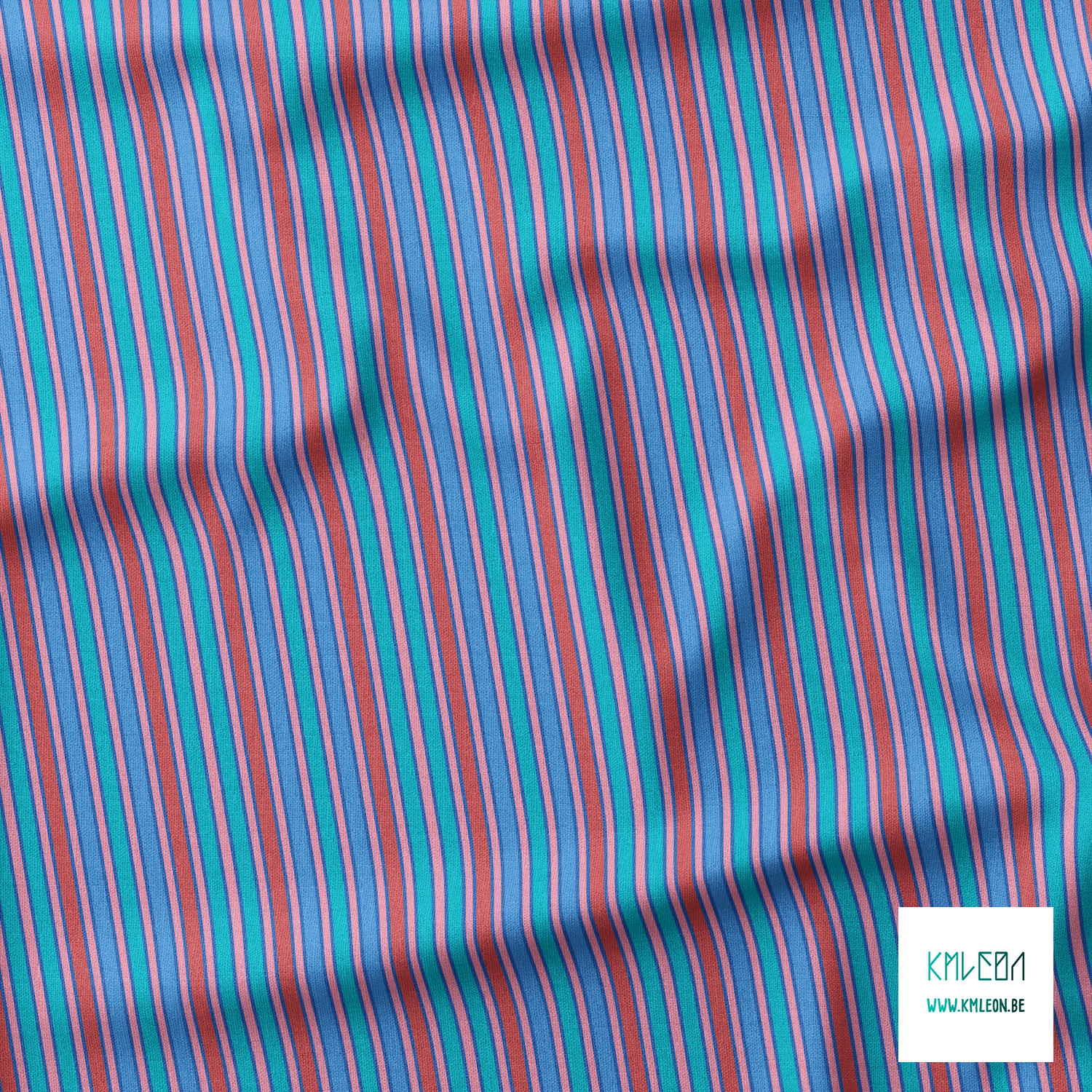 Blue, pink, teal and red vertical stripes fabric