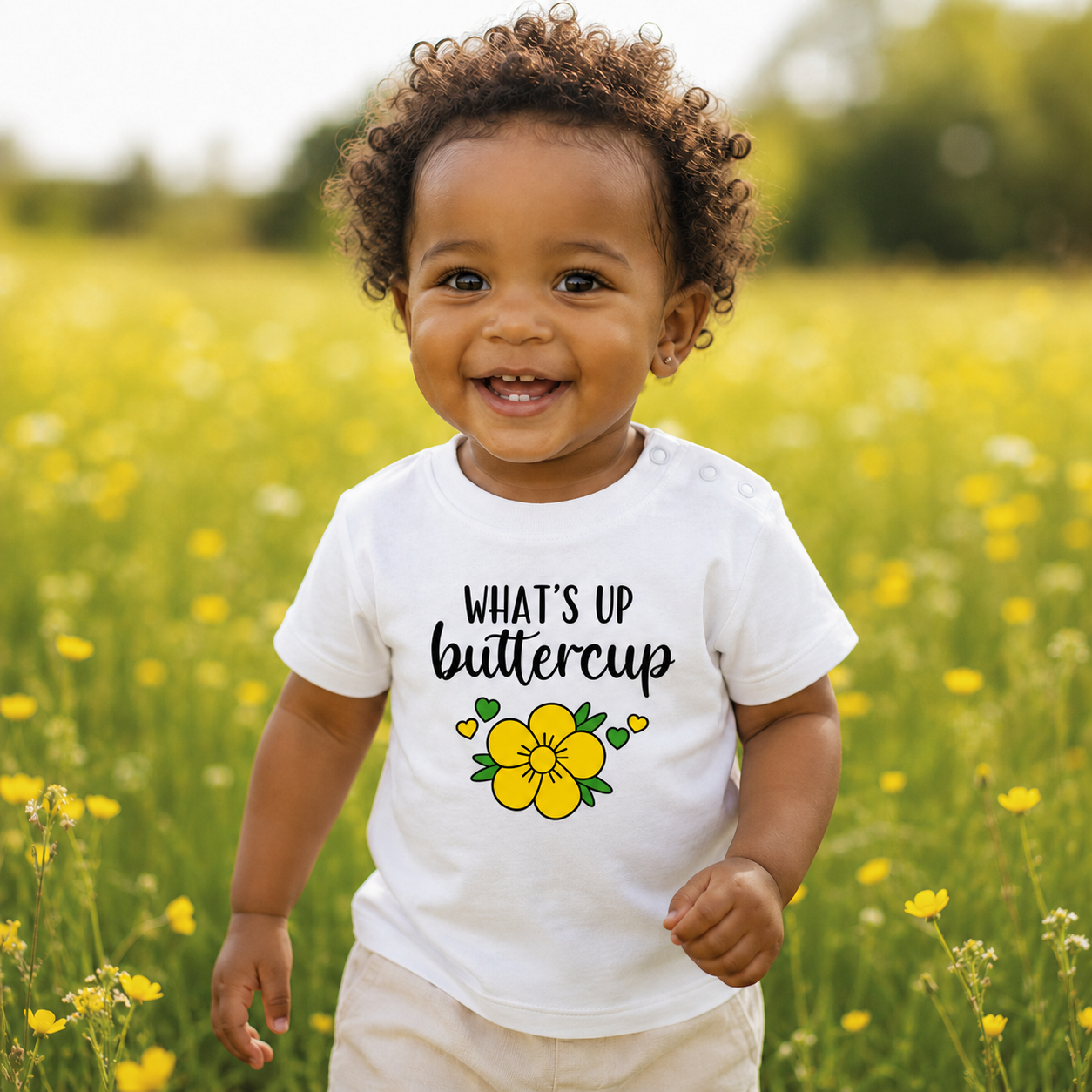 'What's up buttercup' baby shortsleeve shirt