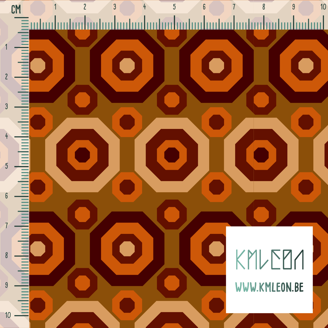 Retro achthoeken in bruin, beige en oranje stof