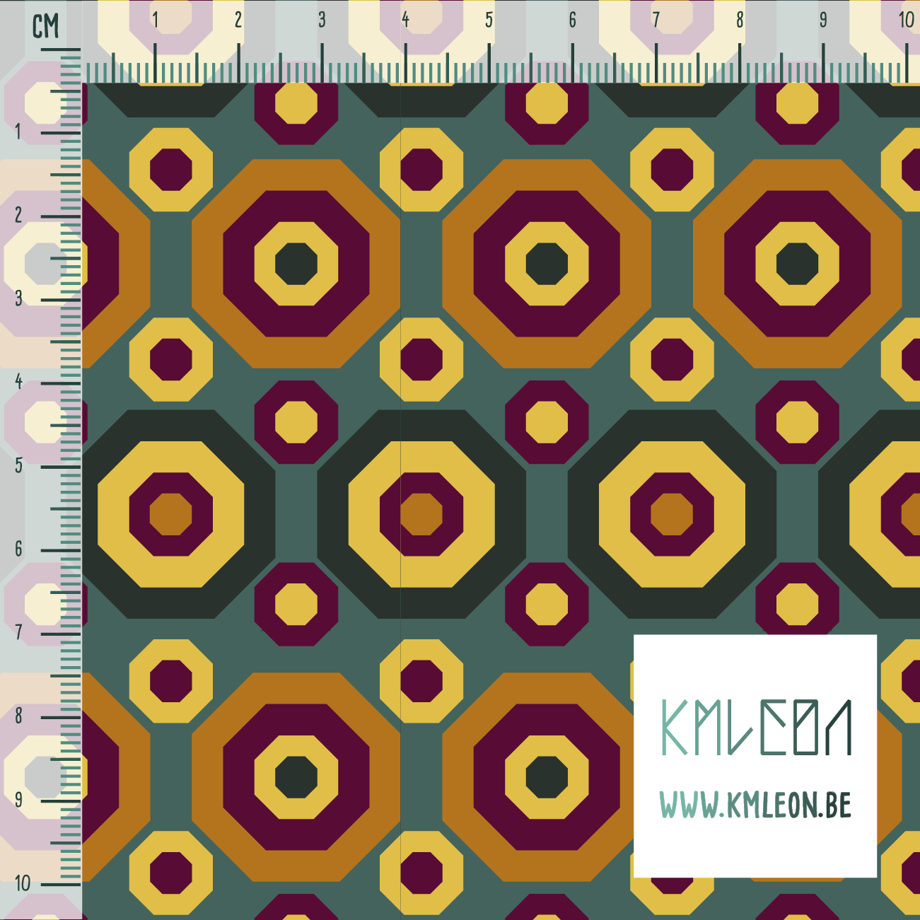 Retro achthoeken in paars, oranje en groen stof