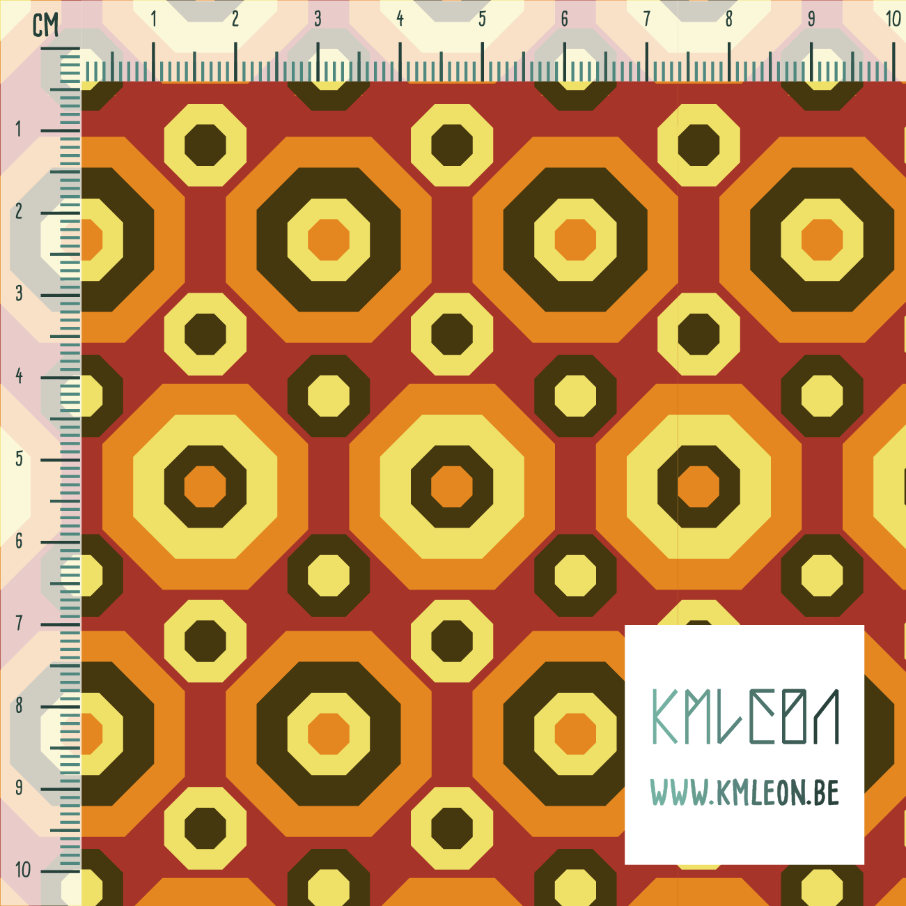 Retro achthoeken in bruin, orange en geel stof