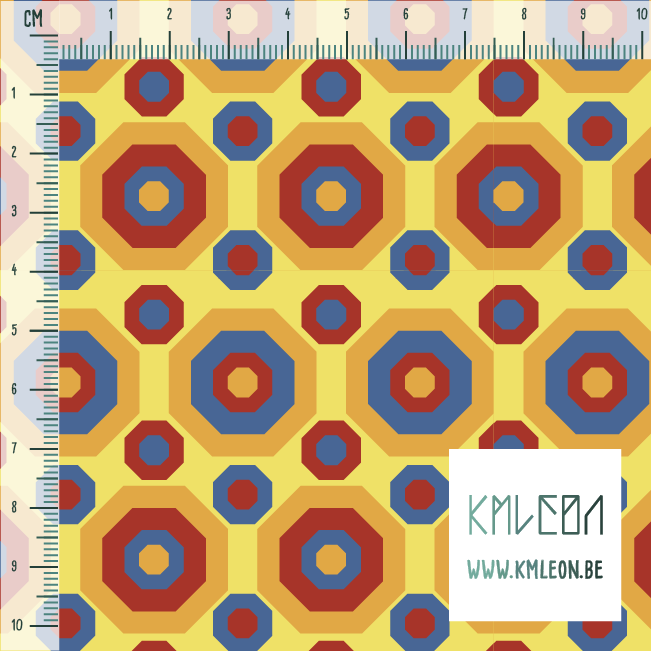 Retro achthoeken in blauw, oranje en rood stof